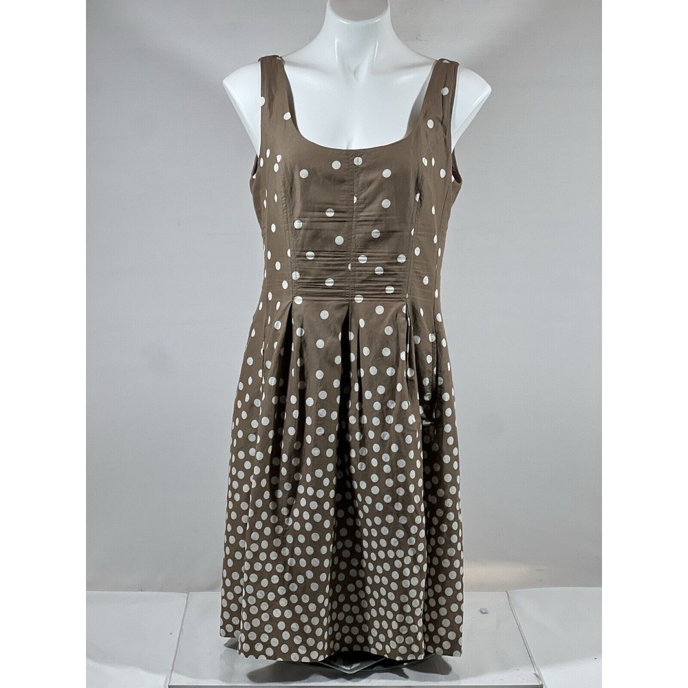 Nine West Womens Dress 10 Brown White Polka Dot Strappy Summer Midi